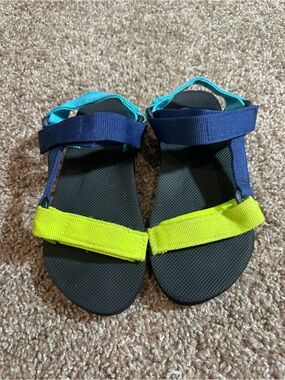 Kids Adjustable Sport Sandals in Blue, Teal and Neon Yellow